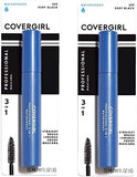 COVERGIRL Waterproof Mascara in blue packaging, black tube accents, and Very Black 3-in-1 straight brush formula