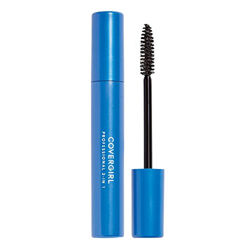 COVERGIRL Waterproof Mascara in a bright blue tube with a black bristle brush and Very Black formula.