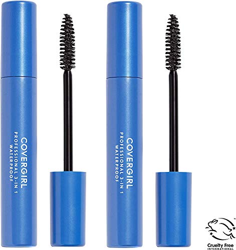 COVERGIRL Waterproof Mascara in metallic blue tubes with black bristle wands and a cruelty-free bunny mark