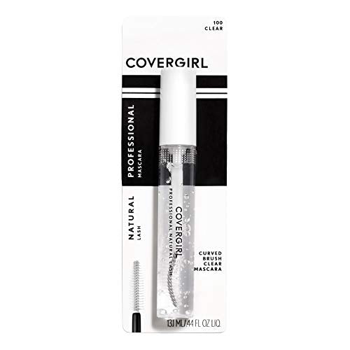 COVERGIRL Waterproof Mascara in clear formula, packaged with a curved brush and black-and-white professional mascara card