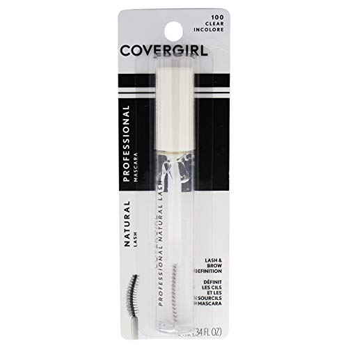 COVERGIRL Waterproof Mascara clear lash and brow gel in a transparent tube with a curved brush and black-and-white card packaging