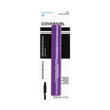 COVERGIRL Waterproof Mascara in a purple tube on white-and-black packaging, with a slim black mascara brush and Very Black label