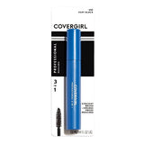 COVERGIRL Waterproof Mascara in Very Black, featuring blue packaging and a straight-bristle 3-in-1 brush