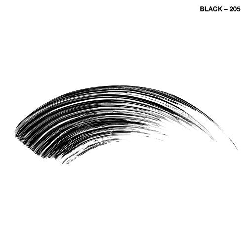 COVERGIRL Waterproof Mascara in very black, shown as a curved brushstroke of glossy pigment with fine lash-like lines