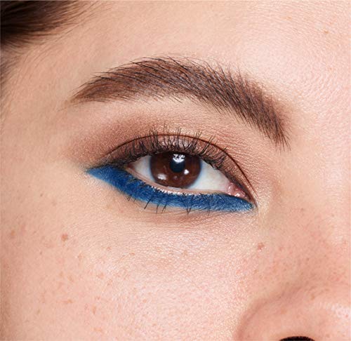 COVERGIRL Waterproof Mascara with a very black finish, shown on defined lashes above bold blue eyeliner.