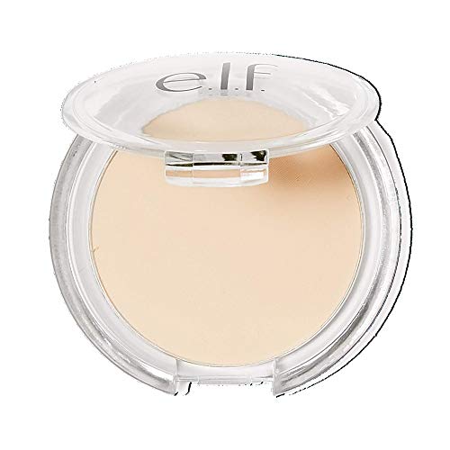 e.l.f. Prime & Stay Finishing Powder in a pale beige shade, pressed compact with a clear plastic lid