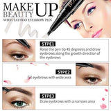Eyebrow Pencil in black with a fine fork tip, shown drawing dark brown hair-like strokes to fill and define brows.