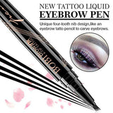 Eyebrow Pencil in glossy black with gold lettering and a four-prong fork tip for drawing fine brow strokes