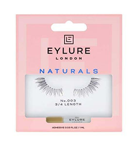 Eylure Naturals 003 false lashes in pink packaging with adhesive
