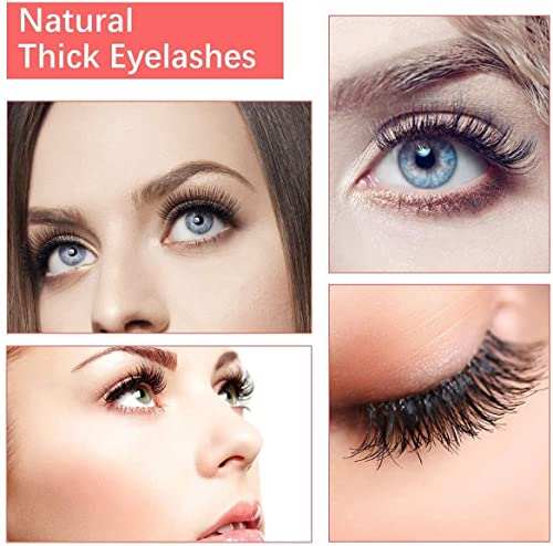 False Eyelashes 3D Mink are black, thick, layered lashes shown worn on blue eyes and in close-up.