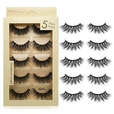 False Eyelashes 3D Mink set with five pairs of black, layered wispy lashes in a beige display box