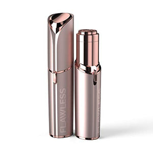 Finishing Touch Flawless facial hair remover in rose gold with a slim metallic body and matching detachable head