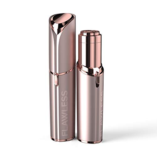 Finishing Touch Flawless facial hair remover in rose gold with a slim metallic body and matching detachable head
