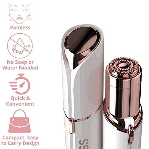 Finishing Touch Flawless facial hair remover in silver with rose-gold accents and a separate circular replacement head