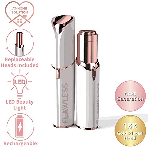 Finishing Touch Flawless facial hair remover set with silver bodies, rose-gold accents, LED light and replacement heads