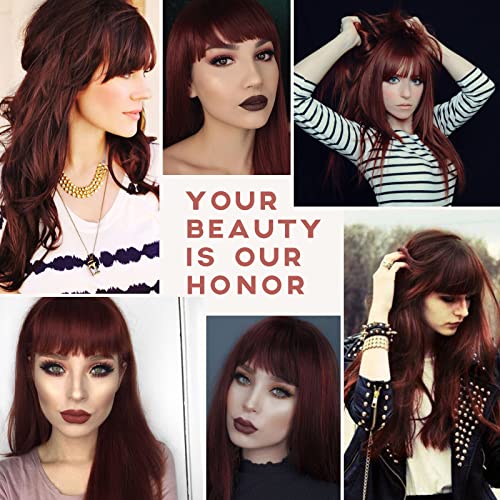 HAIRCUBE 20 Inch Nature Straight Ombre Wigs with long auburn-brown hair, blunt bangs, and a subtle dark-root blend