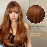 HAIRCUBE 20 Inch Nature Straight Ombre Wigs in long auburn-brown synthetic fibers with a center part and soft waves