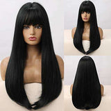 HAIRCUBE 20 Inch Nature Straight Ombre Wigs in long, sleek black synthetic hair with full blunt bangs and subtle brown ends