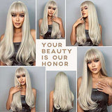 HAIRCUBE 20 Inch Nature Straight Ombre Wigs with long, pale blonde synthetic hair, blunt bangs and softly curled ends