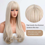 HAIRCUBE 20 Inch Nature Straight Ombre Wigs in long, pale blonde synthetic fibers with blunt bangs and softly curled ends