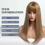 HAIRCUBE 20 Inch Nature Straight Ombre Wigs with long, smooth blonde synthetic hair, blunt bangs and a center part