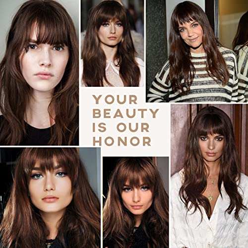 HAIRCUBE 20 Inch Nature Straight Ombre Wigs shown with long brown synthetic hair, darker roots and full bangs