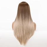 HAIRCUBE 20 Inch Nature Straight Ombre Wigs with sleek synthetic fibers, dark brown roots fading into pale blonde ends