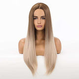 HAIRCUBE 20 Inch Nature Straight Ombre Wigs, long straight synthetic hair fading from warm brown roots to pale blonde ends