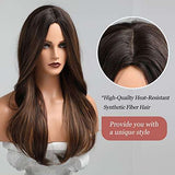 HAIRCUBE 20 Inch Nature Straight Ombre Wigs with long, smooth synthetic hair, dark brown roots fading to lighter brown ends and a center part.