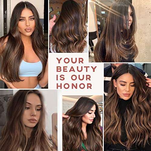 HAIRCUBE 20 Inch Nature Straight Ombre Wigs with long brown synthetic hair, dark roots, and soft waves