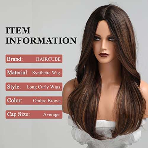 HAIRCUBE 20 Inch Nature Straight Ombre Wigs with long, synthetic brown hair, dark roots, and soft curls at the ends
