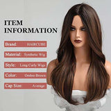 HAIRCUBE 20 Inch Nature Straight Ombre Wigs with long, synthetic brown hair, dark roots, and soft curls at the ends