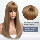 HAIRCUBE 20 Inch Nature Straight Ombre Wigs in smooth, straight light brown synthetic fibers with full bangs and a center part
