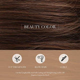 HAIRCUBE 20 Inch Nature Straight Ombre Wigs with smooth dark brown synthetic fibers and a straight texture, shown with styling icons
