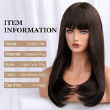 HAIRCUBE 20 Inch Nature Straight Ombre Wigs in dark brown synthetic fiber, with blunt bangs and softly curled ends