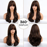 HAIRCUBE 20 Inch Nature Straight Ombre Wigs with dark brown synthetic hair, blunt bangs and softly curled ends