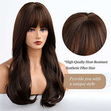 HAIRCUBE 20 Inch Nature Straight Ombre Wigs with long, sleek dark brown synthetic hair, blunt bangs and subtle lighter ends