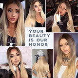HAIRCUBE 20 Inch Nature Straight Ombre Wigs with long, sleek synthetic hair, dark roots fading into blonde lengths