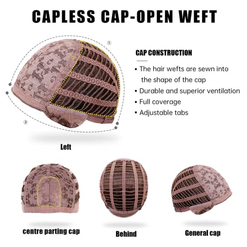 HAIRCUBE 20 Inch Nature Straight Ombre Wigs cap construction diagram showing a pink-brown open-weft synthetic wig cap with adjustable tabs