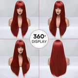 HAIRCUBE 20 Inch Nature Straight Ombre Wigs with long, smooth reddish-brown hair, blunt bangs and a straight style