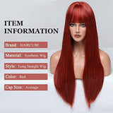 HAIRCUBE 20 Inch Nature Straight Ombre Wigs in long, straight red synthetic hair with full blunt bangs