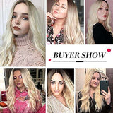 HAIRCUBE Long Curly Brown Wig shown on models with long, loose waves, a center part, and light blonde colouring