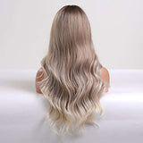HAIRCUBE Long Curly Brown Wig with long loose waves fading from light brown roots to pale blonde ends
