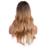 HAIRCUBE Long Curly Brown Wig with long loose waves, dark brown roots fading into warm blonde-brown ends
