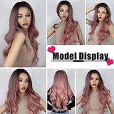 HAIRCUBE Long Curly Brown Wig with long, loose waves in a dusty rose-brown shade and a dark middle part