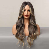 HAIRCUBE Long Curly Brown Wig with long, loose brown waves, lighter highlights, and a natural-looking middle part