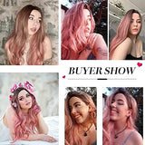 HAIRCUBE Long Curly Brown Wig shown on women in buyer photos, with long center-parted hair in soft pink and brown tones