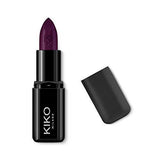 KIKO Milano Smart Fusion Lipstick 405 in a black tube, with a deep plum lipstick bullet and matching cap