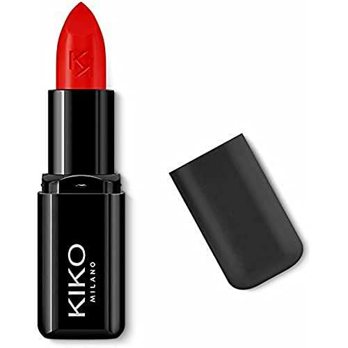 KIKO Milano Smart Fusion Lipstick 405 with vivid red lipstick in a glossy black KIKO tube and separate cap.