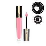 L'Oréal Paris Matte Liquid Lipstick in a bright pink shade, shown with its black-and-gold cap and matching applicator